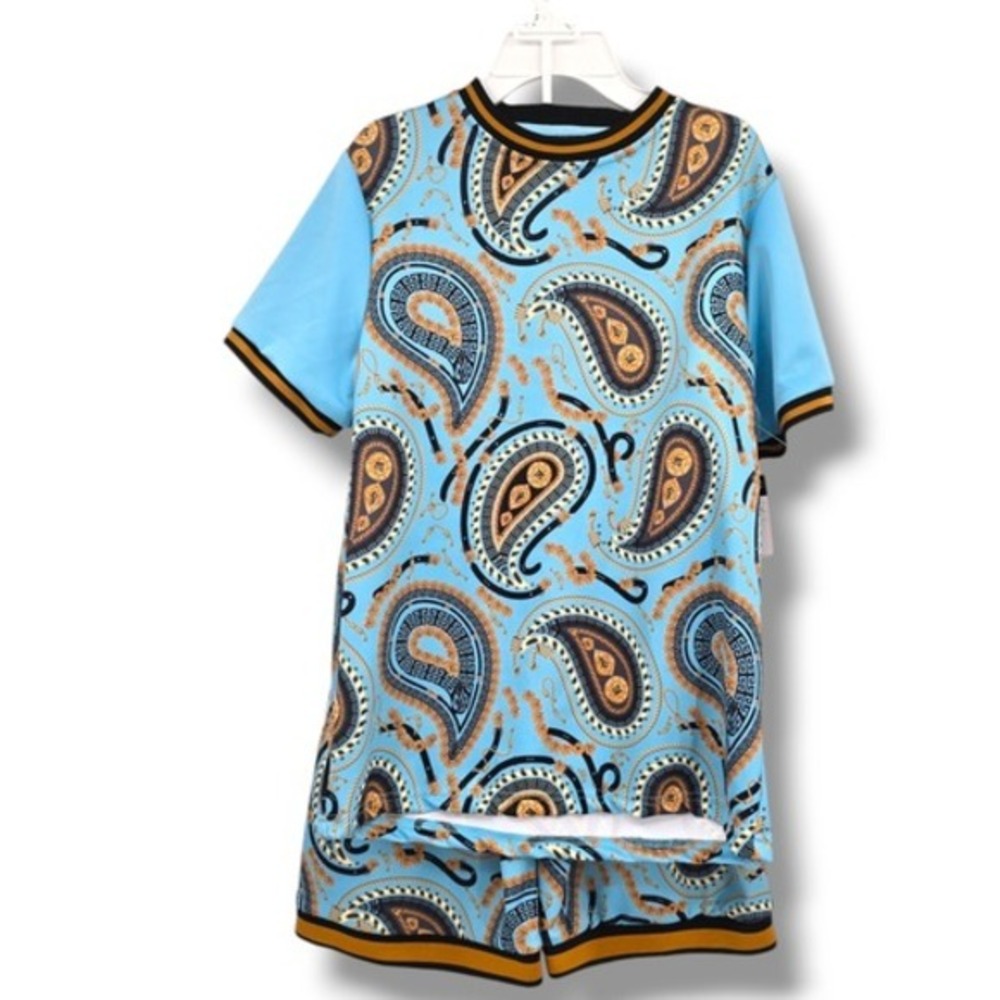 NEW G-Net Boys Paisley Metallic Gold Detail T-Shirt And Shorts Size XL‎ (16/18)